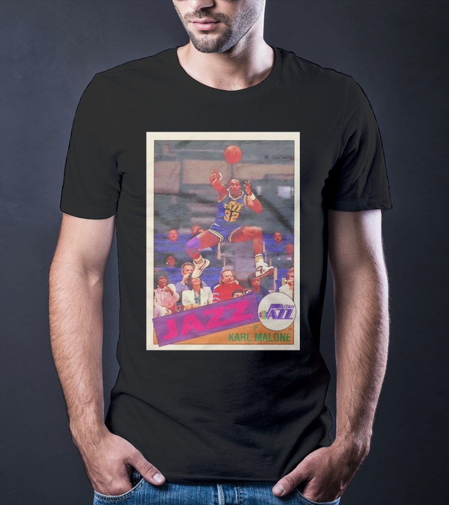 Utah Jazz Karl Malone 32 Basketball Card 1992 T-Shirt