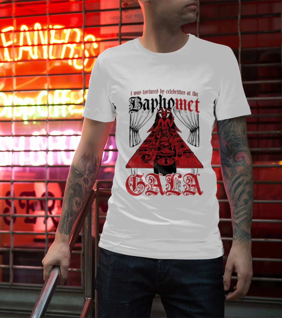 I Was Tortured By Celebrities At The Baphomet Gala Cryptic Red Table Setting T-Shirt