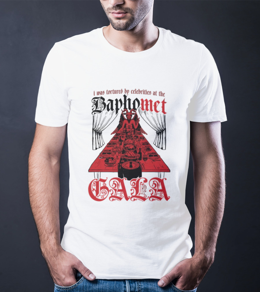 I Was Tortured By Celebrities At The Baphomet Gala Cryptic Red Table Setting T-Shirt