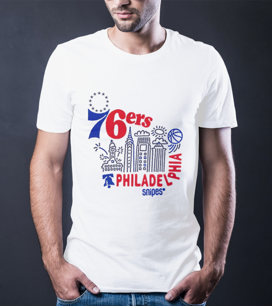 Philadelphia 76ers Snipes City Skyline Sketch Basketball T-Shirt