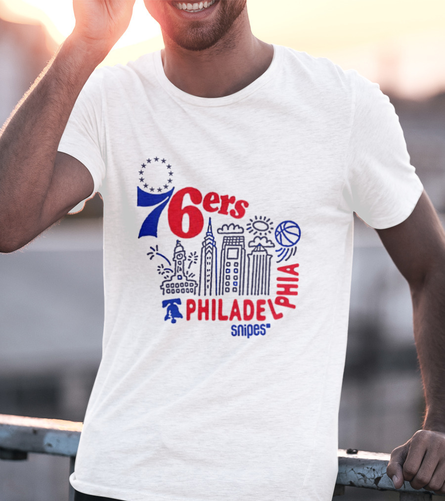 Philadelphia 76ers Snipes City Skyline Sketch Basketball T-Shirt
