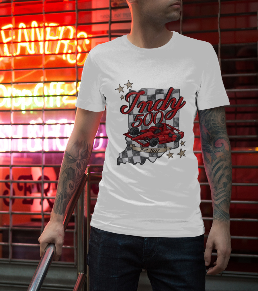 Indy 500 Racing Checkered Flag Red Race Car Est. 1911 Indianapolis T-Shirt