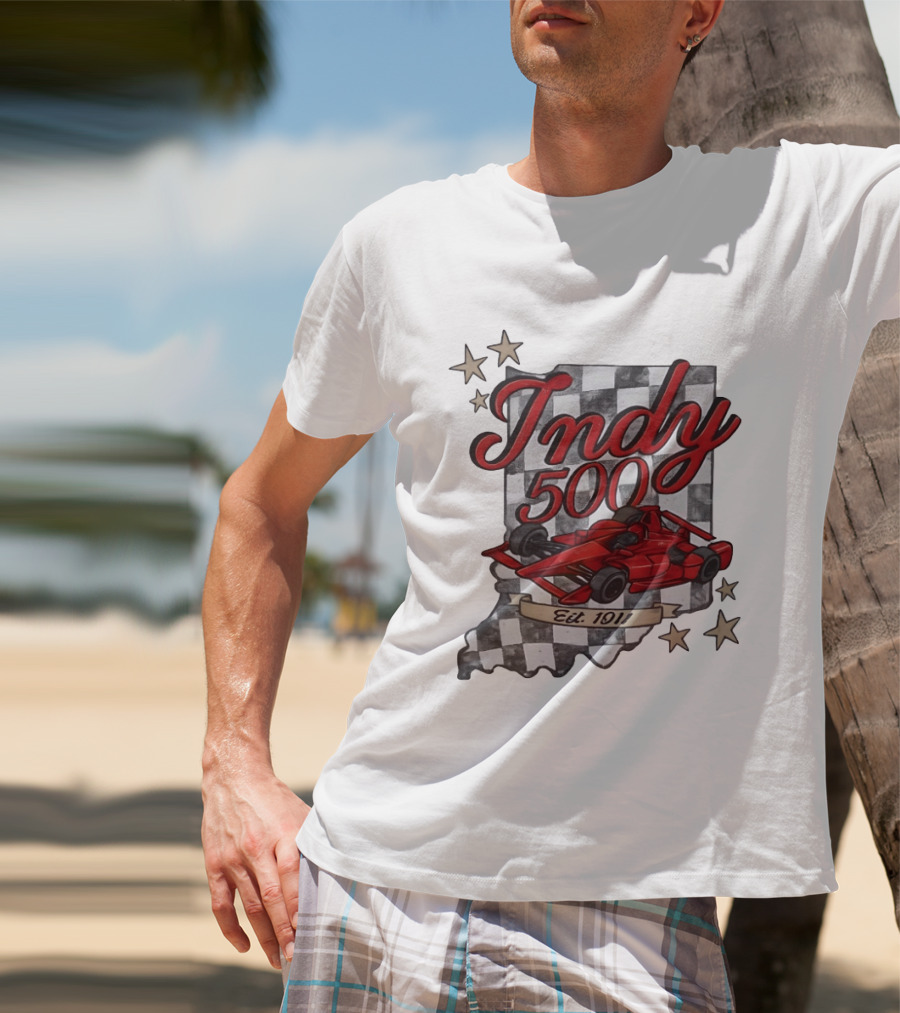 Indy 500 Racing Checkered Flag Red Race Car Est. 1911 Indianapolis T-Shirt