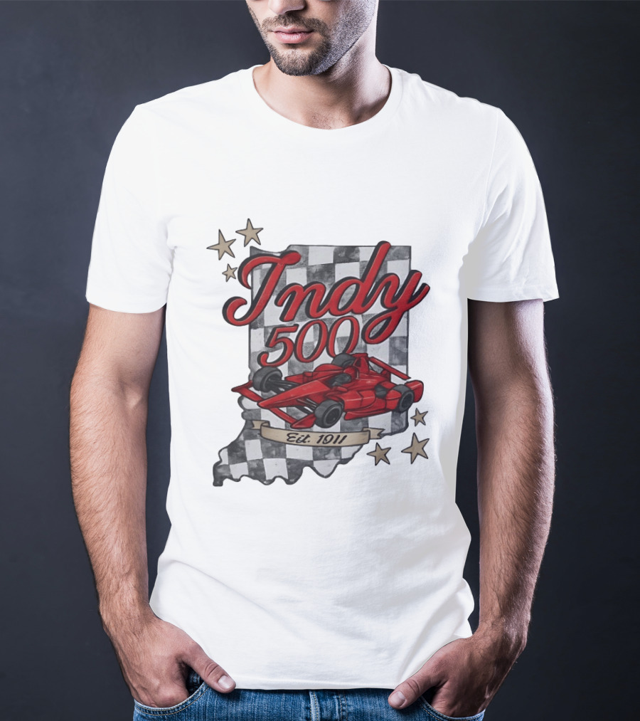Indy 500 Racing Checkered Flag Red Race Car Est. 1911 Indianapolis T-Shirt