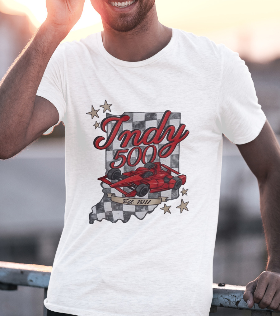 Indy 500 Racing Checkered Flag Red Race Car Est. 1911 Indianapolis T-Shirt