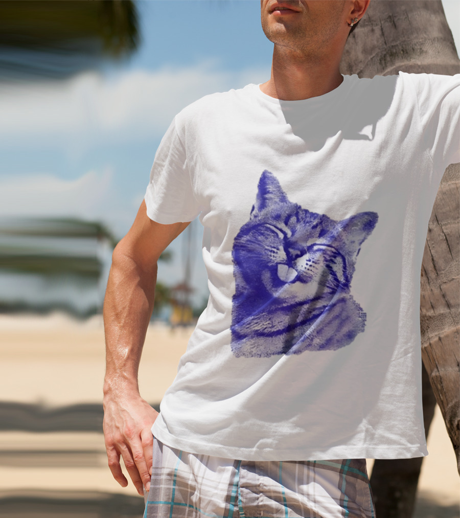 Playful Cat Sticking Out Tongue In Blue Tint T-Shirt