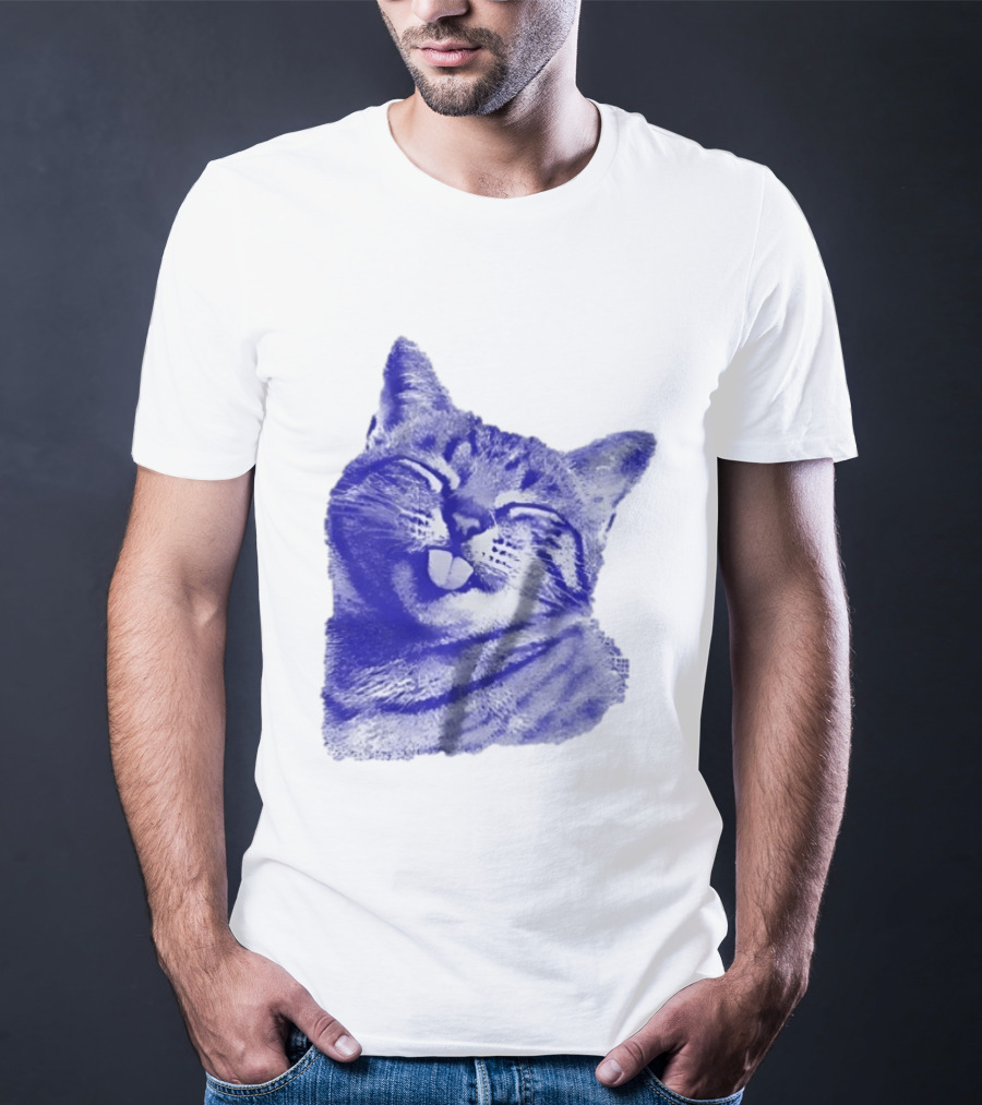Playful Cat Sticking Out Tongue In Blue Tint T-Shirt