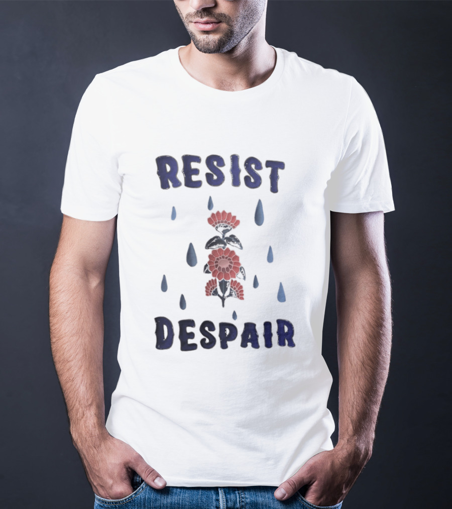 Resist Despair Red Flowers Blue Drops T-Shirt