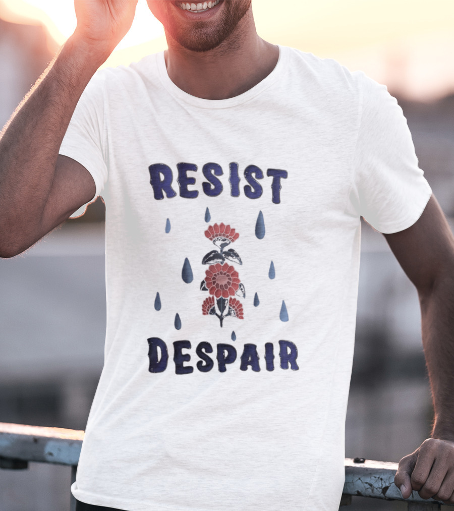 Resist Despair Red Flowers Blue Drops T-Shirt