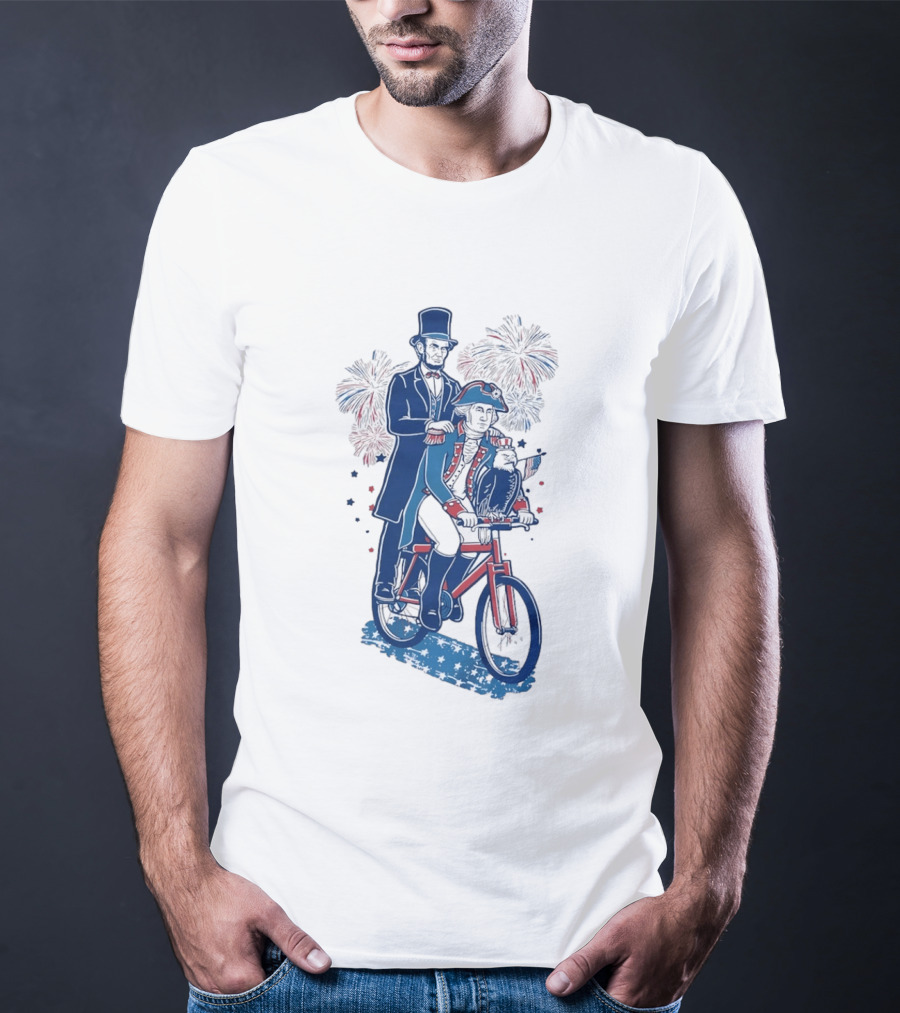 Free Ride George Washington Abe Lincoln Fireworks July 4th Bicycle Eagle T-Shirt
