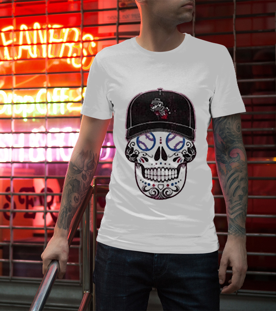 Rocket City Trash Pandas Sugar Skull Hat Baseball T-Shirt