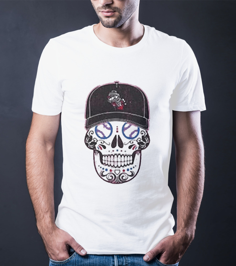 Rocket City Trash Pandas Sugar Skull Hat Baseball T-Shirt