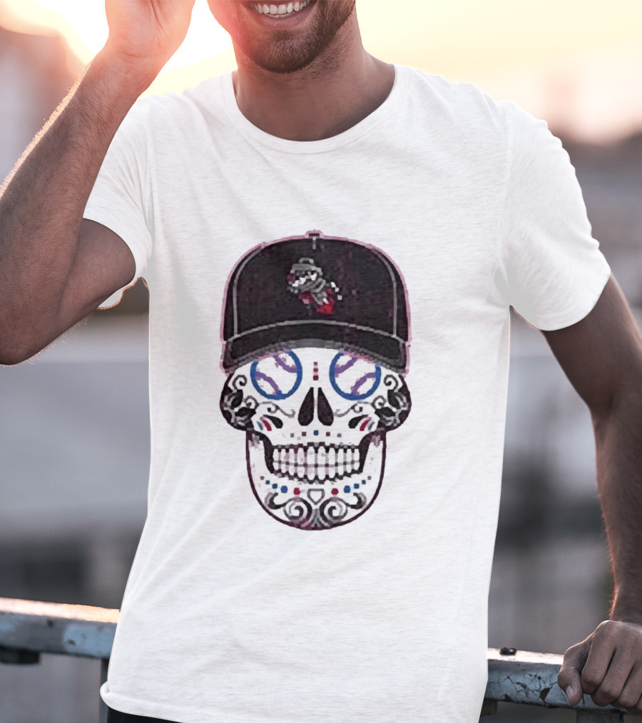 Rocket City Trash Pandas Sugar Skull Hat Baseball T-Shirt