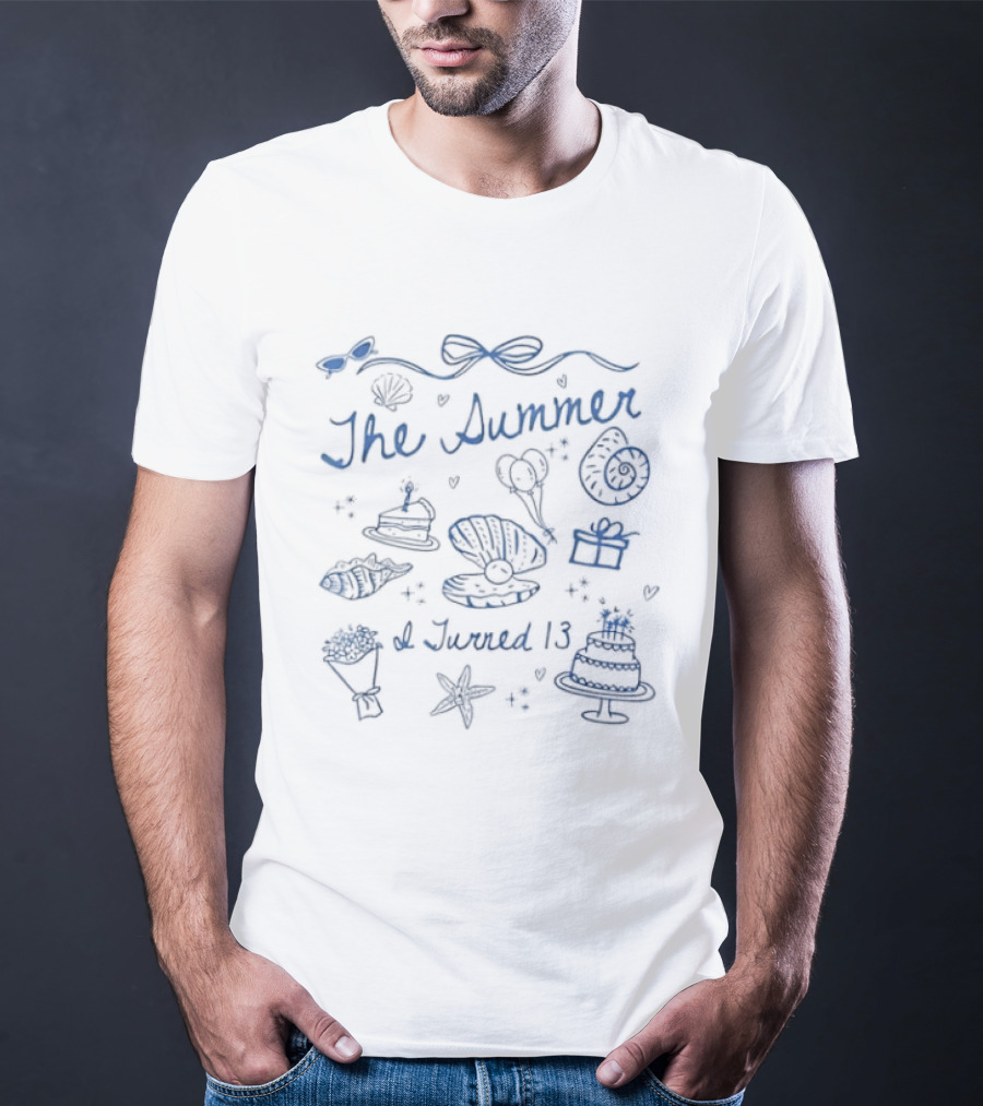 The Summer I Turned 13 Coastal Seashell Birthday Bow T-Shirt