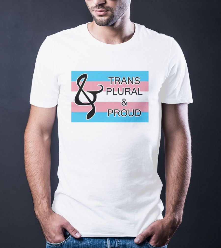 Trans Plural And Proud Treble Clef Pink Blue Flag T-Shirt