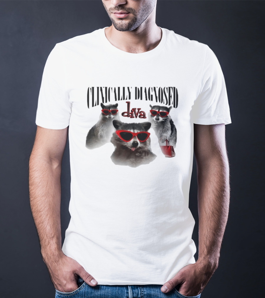 Clinically Diagnosed Diva Raccoon With Sunglasses And Handbag T-Shirt