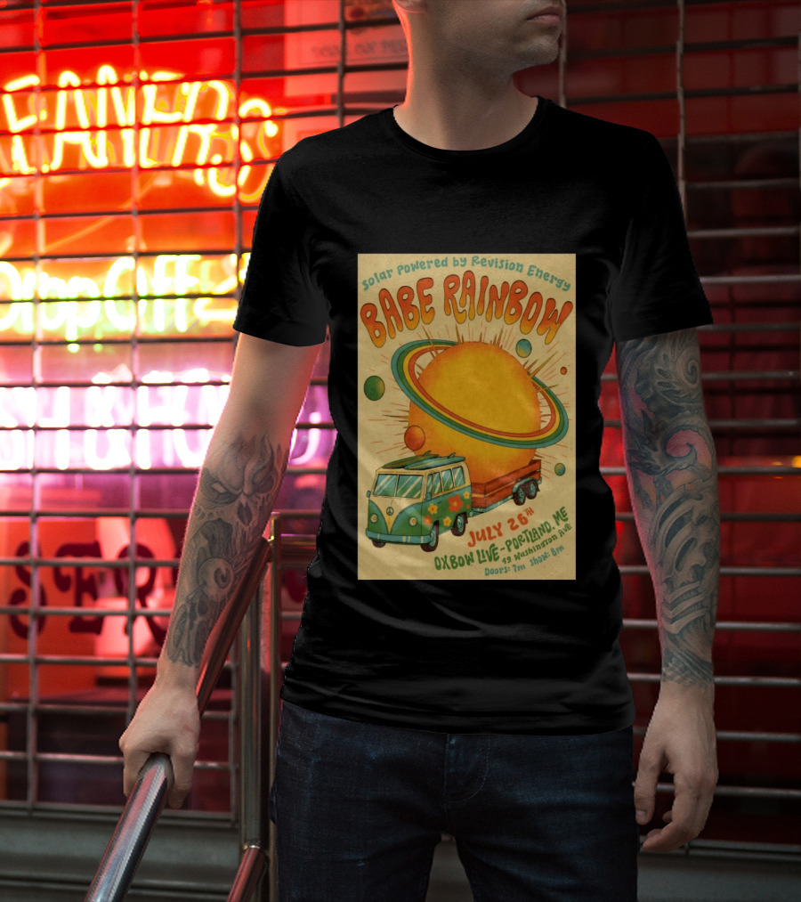 Solar Powered Babe Rainbow July 26 Oxbow Live Portland ME Vintage Van And Sunburst T-Shirt