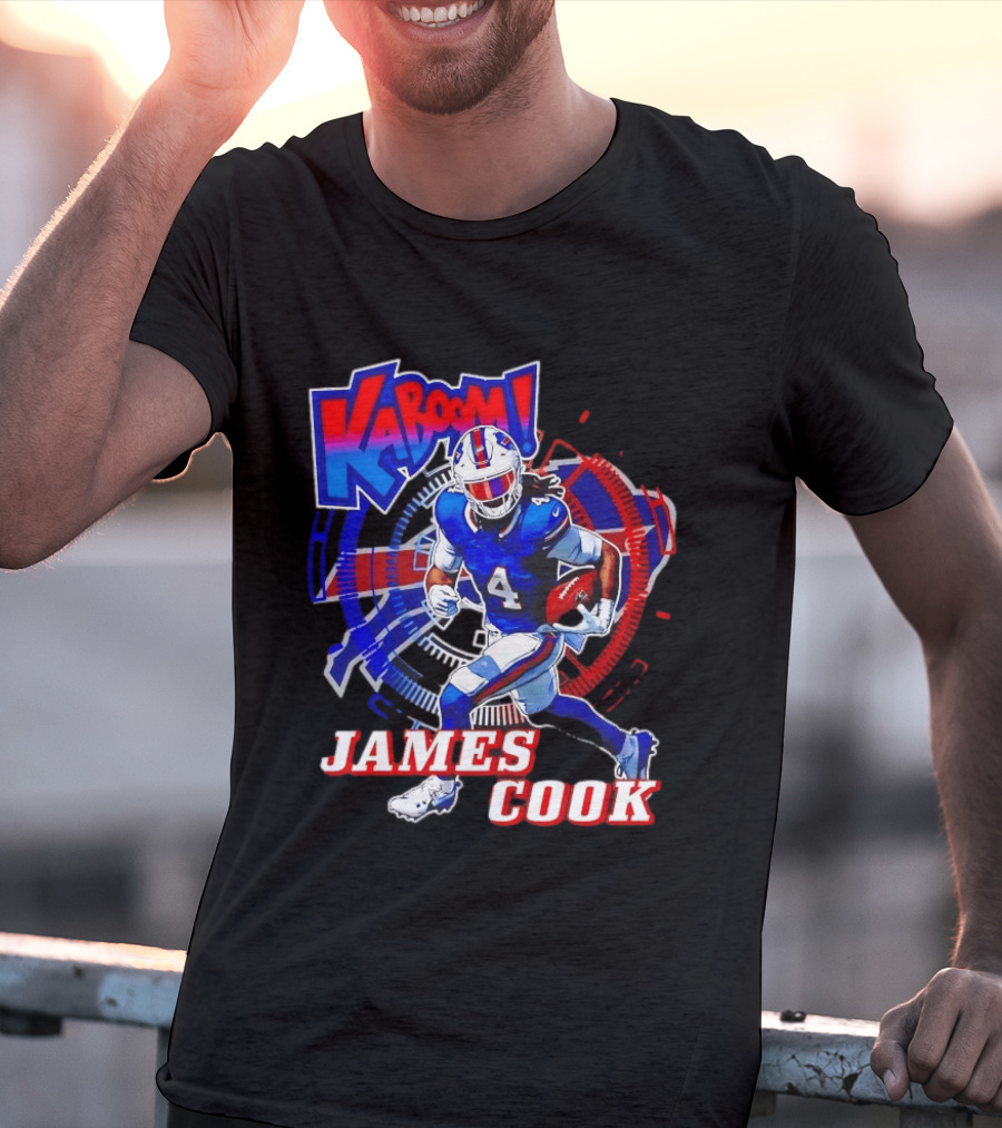 Kaboom James Cook Buffalo Bills Football Action Explosion T-Shirt