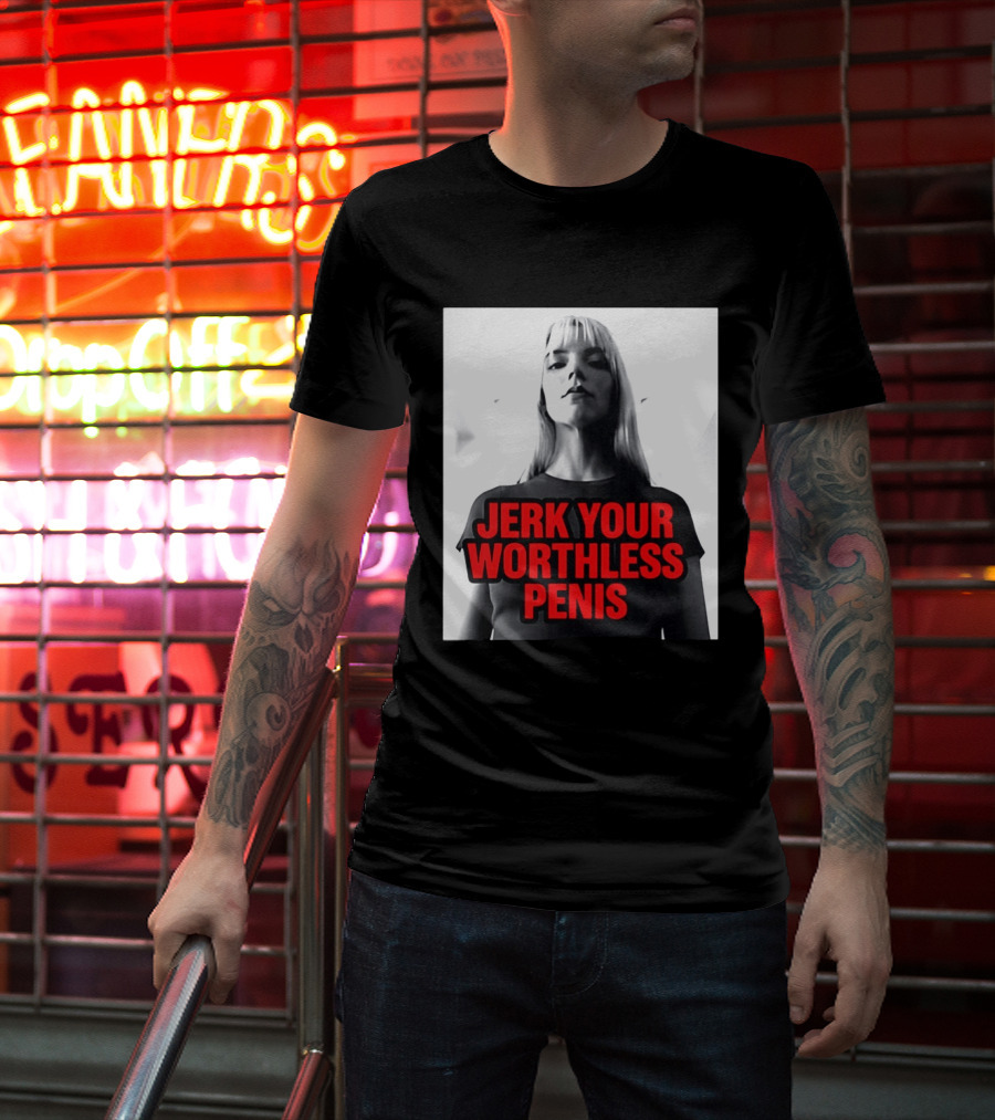 Jerk Your Worthless Penis Black And White Woman T-Shirt