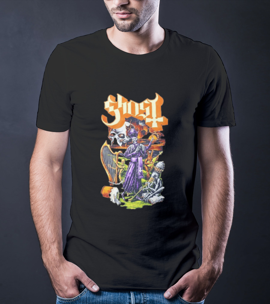 Ghost Band Gothic Horror Pope With Ghouls And Harp T-Shirt