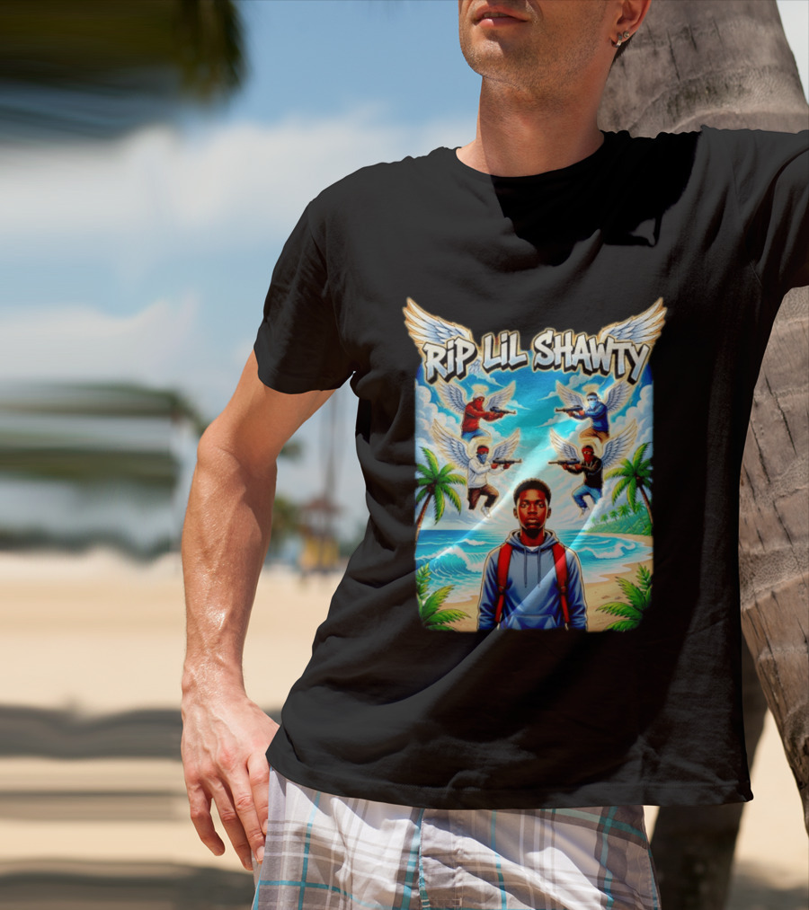 RIP Lil Shawty Angelic Wings Beach Scene Memorial T-Shirt