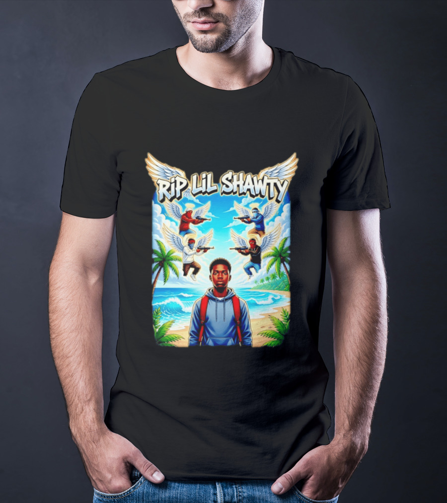 RIP Lil Shawty Angelic Wings Beach Scene Memorial T-Shirt