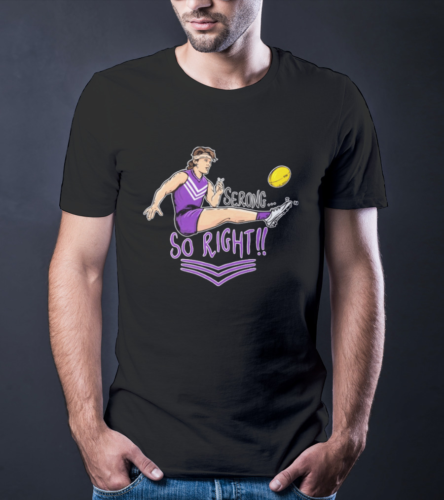 Serong So Right Purple Kicking Action Football T-Shirt