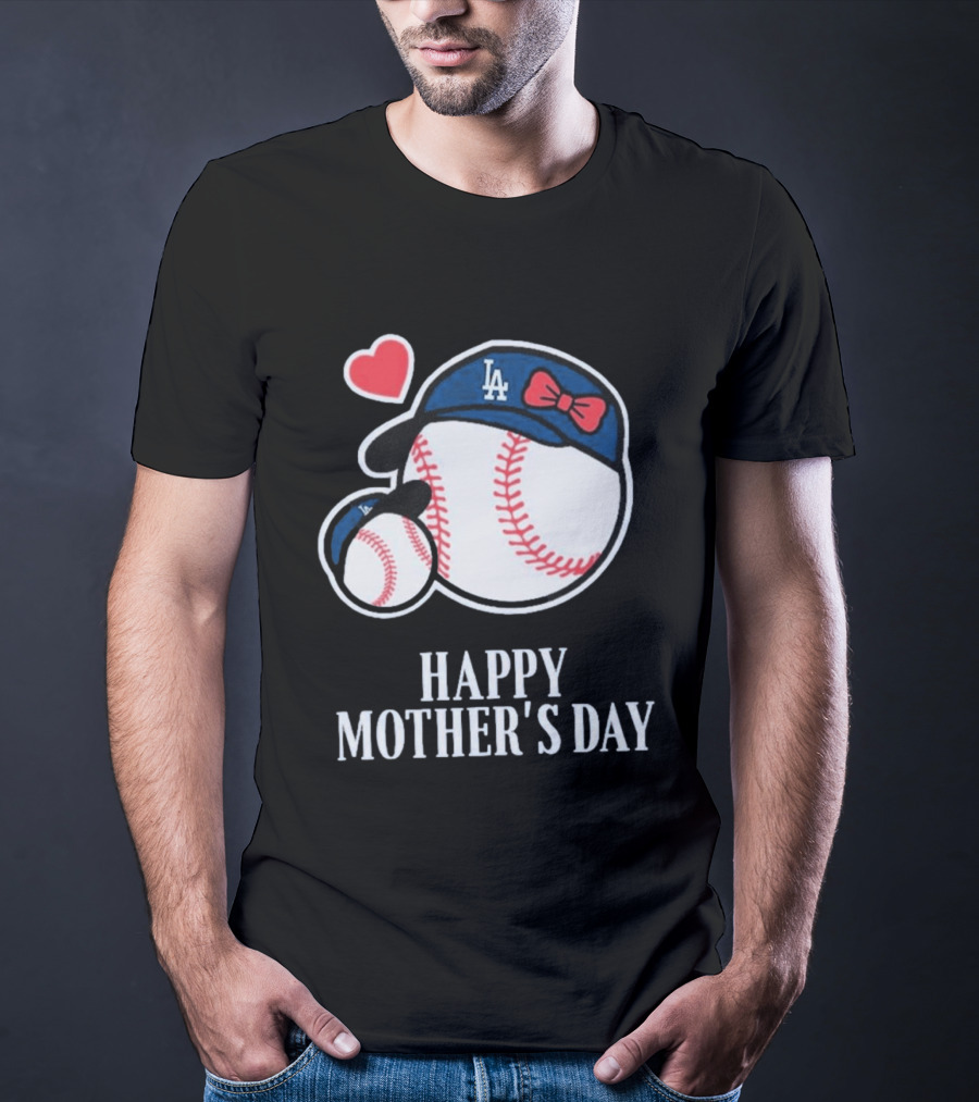 Happy Mother's Day 2026 LA Baseball Red Bow Heart T-Shirt