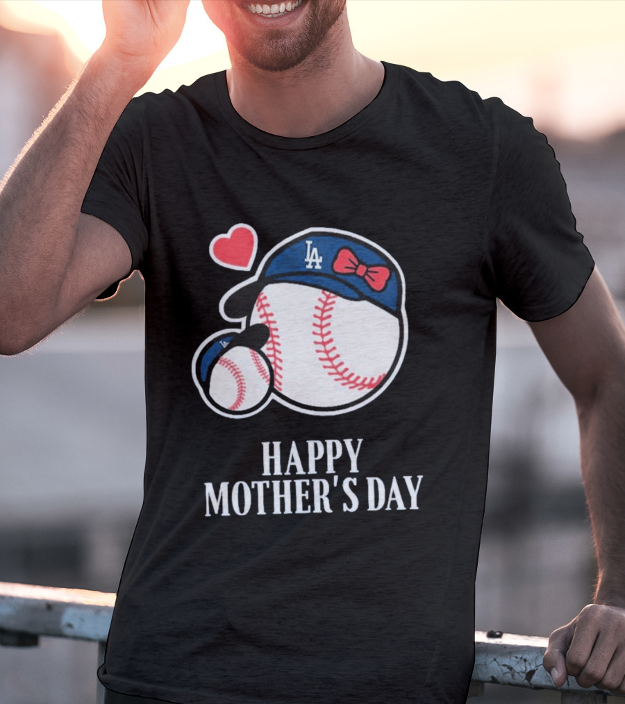 Happy Mother's Day 2026 LA Baseball Red Bow Heart T-Shirt