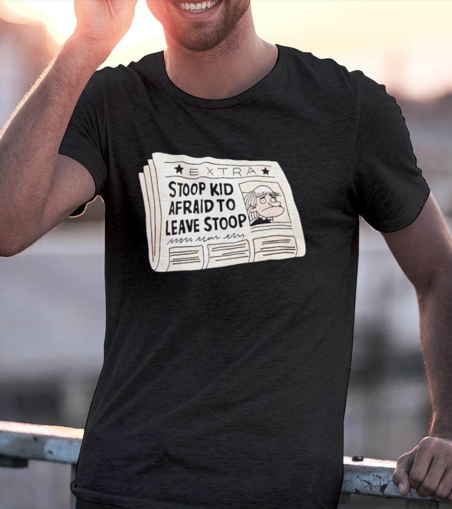 Stoop Kid Afraid To Leave Stoop Newspaper Extra Cartoon Headline T-Shirt