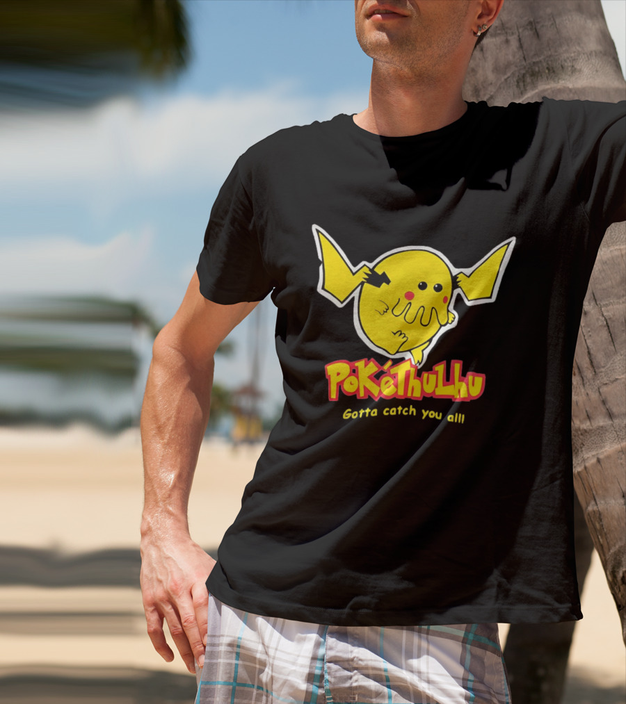 Pokethulhu Gotta Catch You All Yellow Hybrid T-Shirt