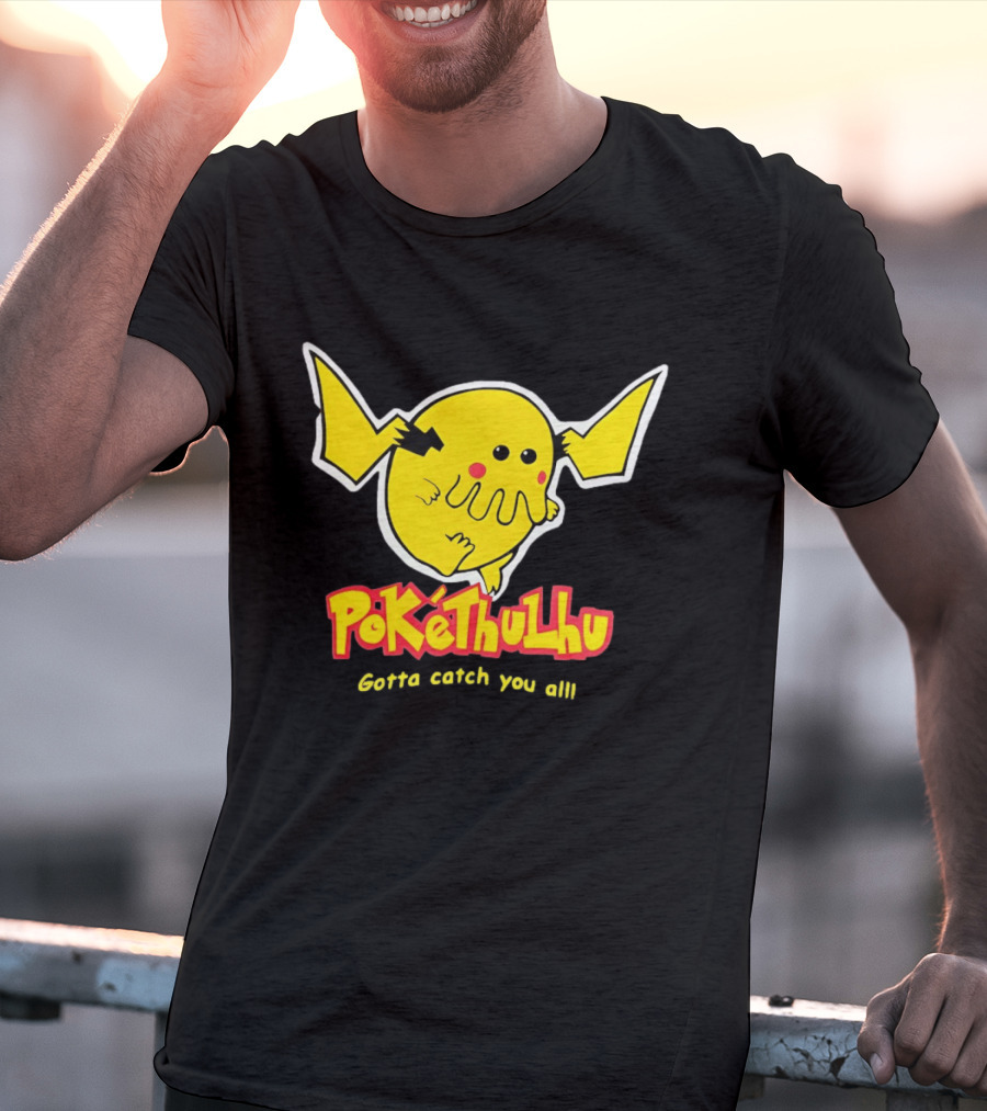 Pokethulhu Gotta Catch You All Yellow Hybrid T-Shirt