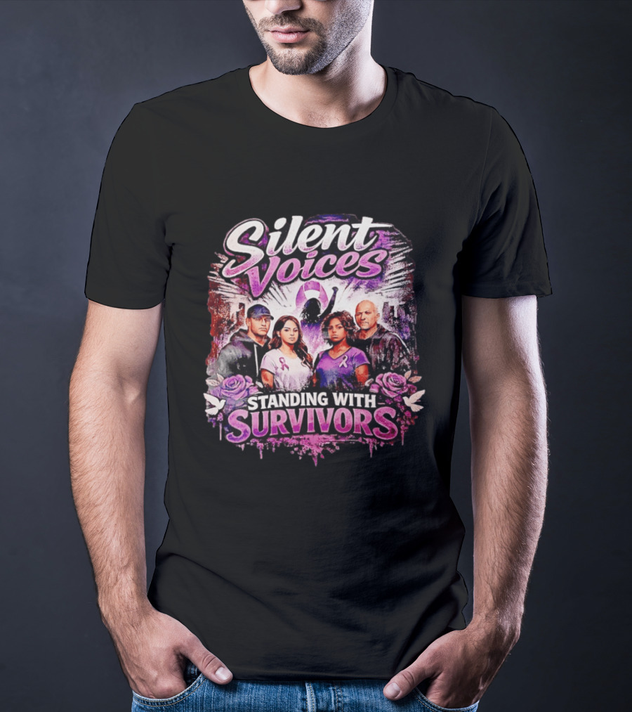 Silent Voices Standing With Survivors Ribbon And Roses Empowerment T-Shirt