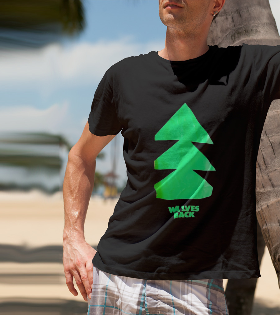 Wolves Back Tree Green Triangular Shapes T-Shirt