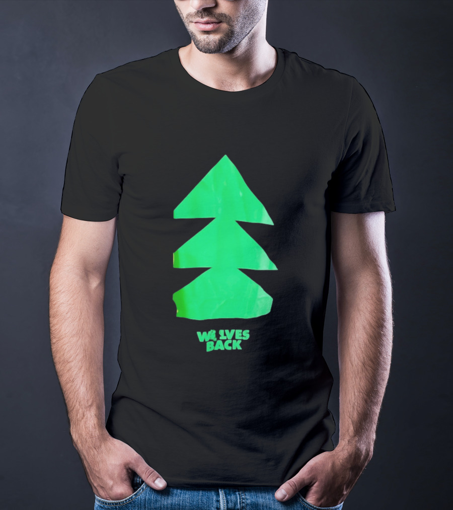 Wolves Back Tree Green Triangular Shapes T-Shirt