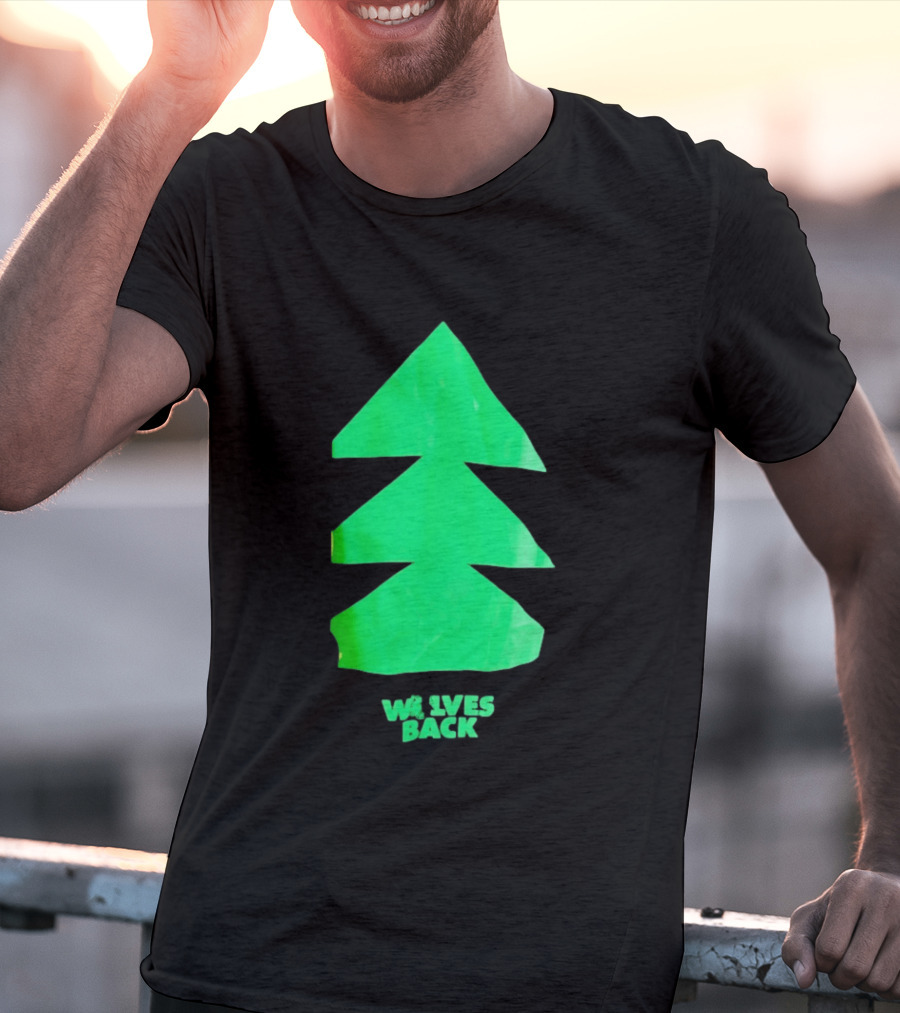 Wolves Back Tree Green Triangular Shapes T-Shirt