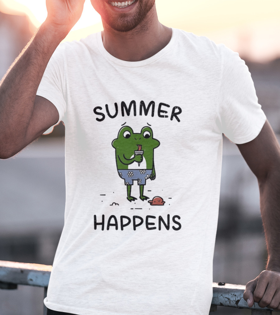 Frog Enjoying Ice Cream Summer Happens Fun Scene T-Shirt