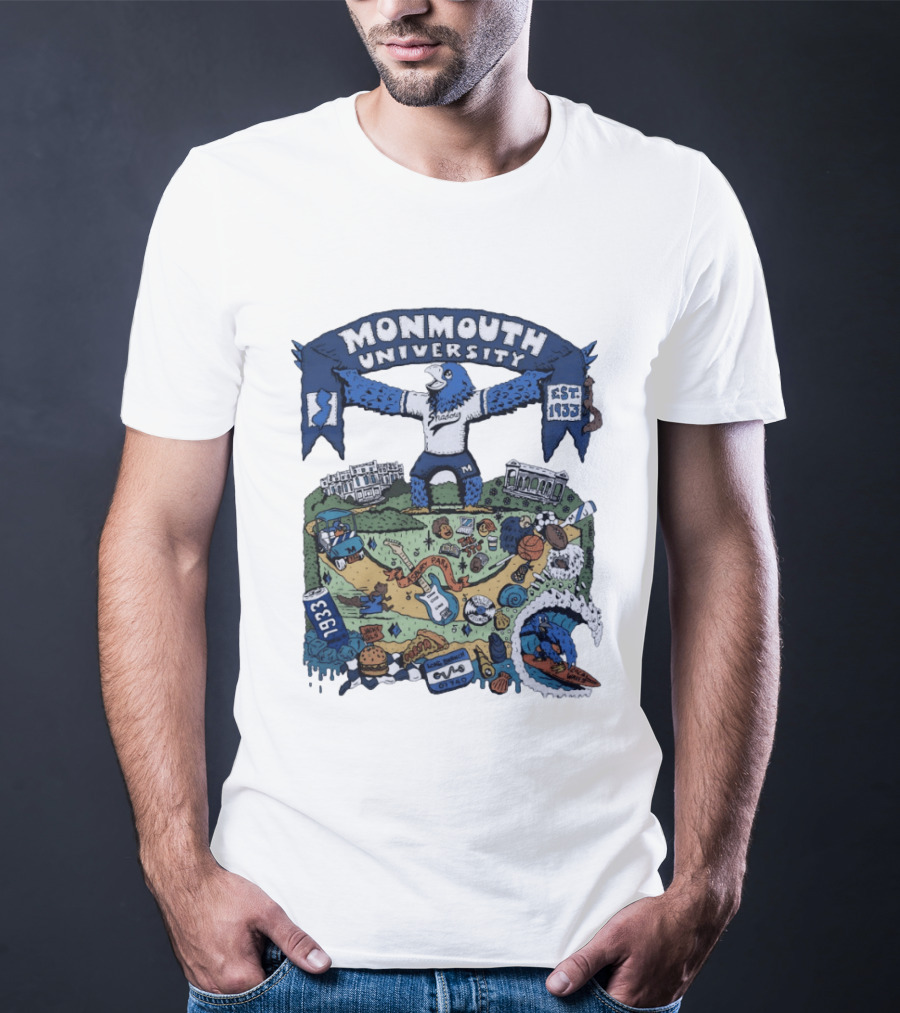 Monmouth University Julia Gash Shadow The Seahawk Est 1933 Campus Landmarks And Sports Motifs T-Shirt