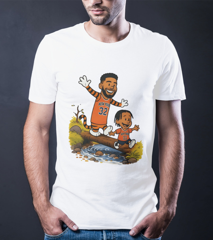 Calvin And Hobbes Crossover Karl Anthony Towns Jalen Brunson New York Knicks Basketball T-Shirt