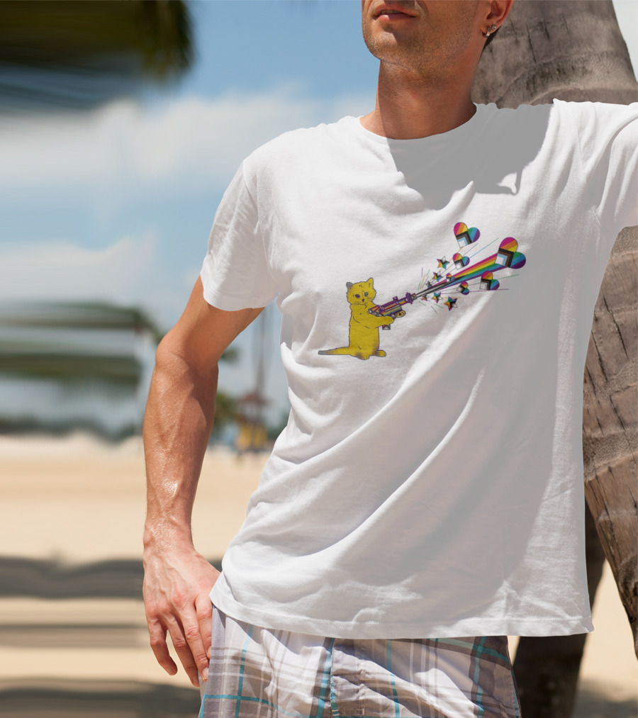 Gary The Cat Pew Pew Rainbow Laser Guns Pride T-Shirt