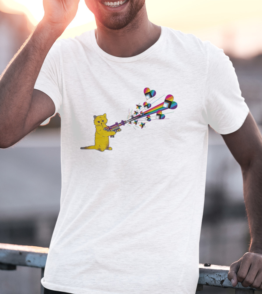 Gary The Cat Pew Pew Rainbow Laser Guns Pride T-Shirt
