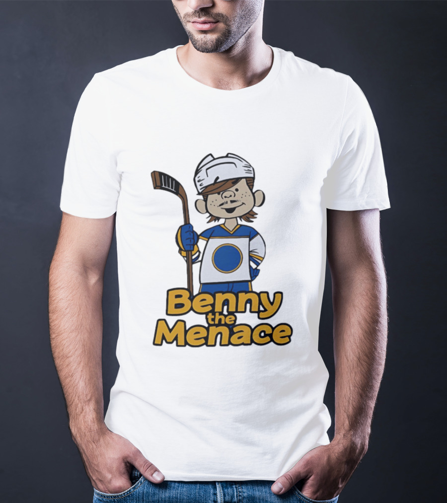 Benny The Menace Cartoon Character With Hockey Stick Buffalo Sabres T-Shirt