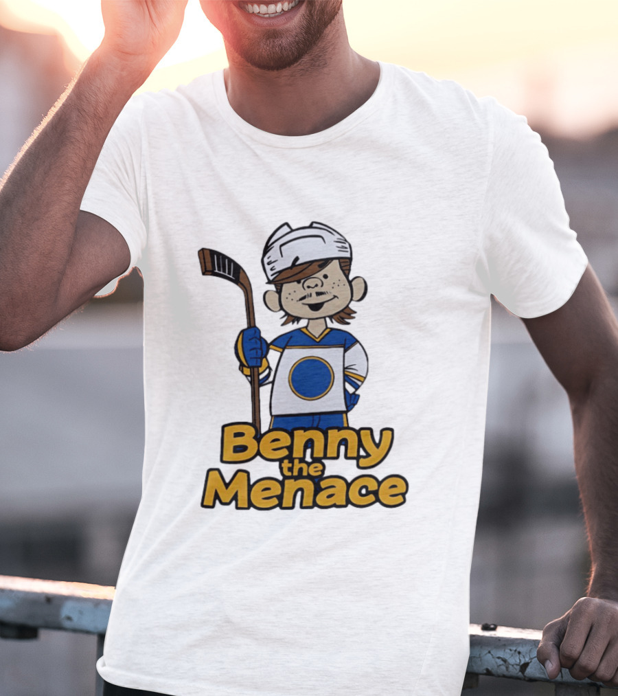 Benny The Menace Cartoon Character With Hockey Stick Buffalo Sabres T-Shirt