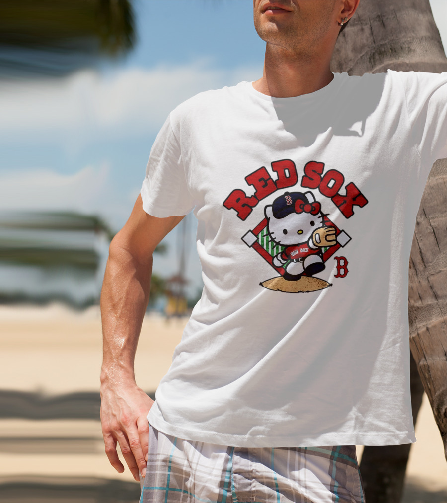 Hello Kitty Boston Red Sox Baseball 2026 MLB Throwback Red Sox And B Cap T-Shirt