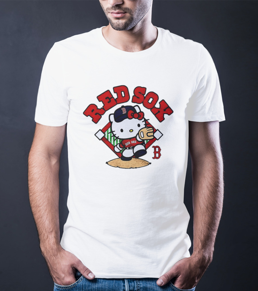 Hello Kitty Boston Red Sox Baseball 2026 MLB Throwback Red Sox And B Cap T-Shirt