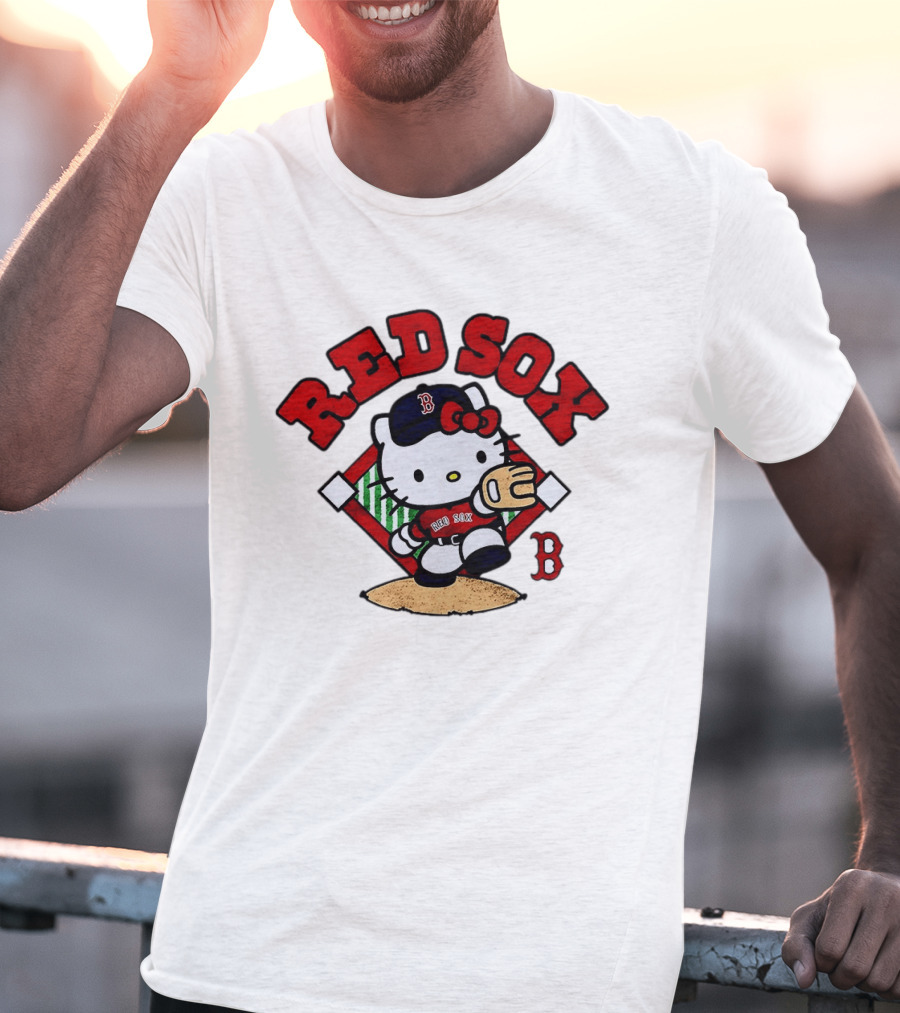 Hello Kitty Boston Red Sox Baseball 2026 MLB Throwback Red Sox And B Cap T-Shirt