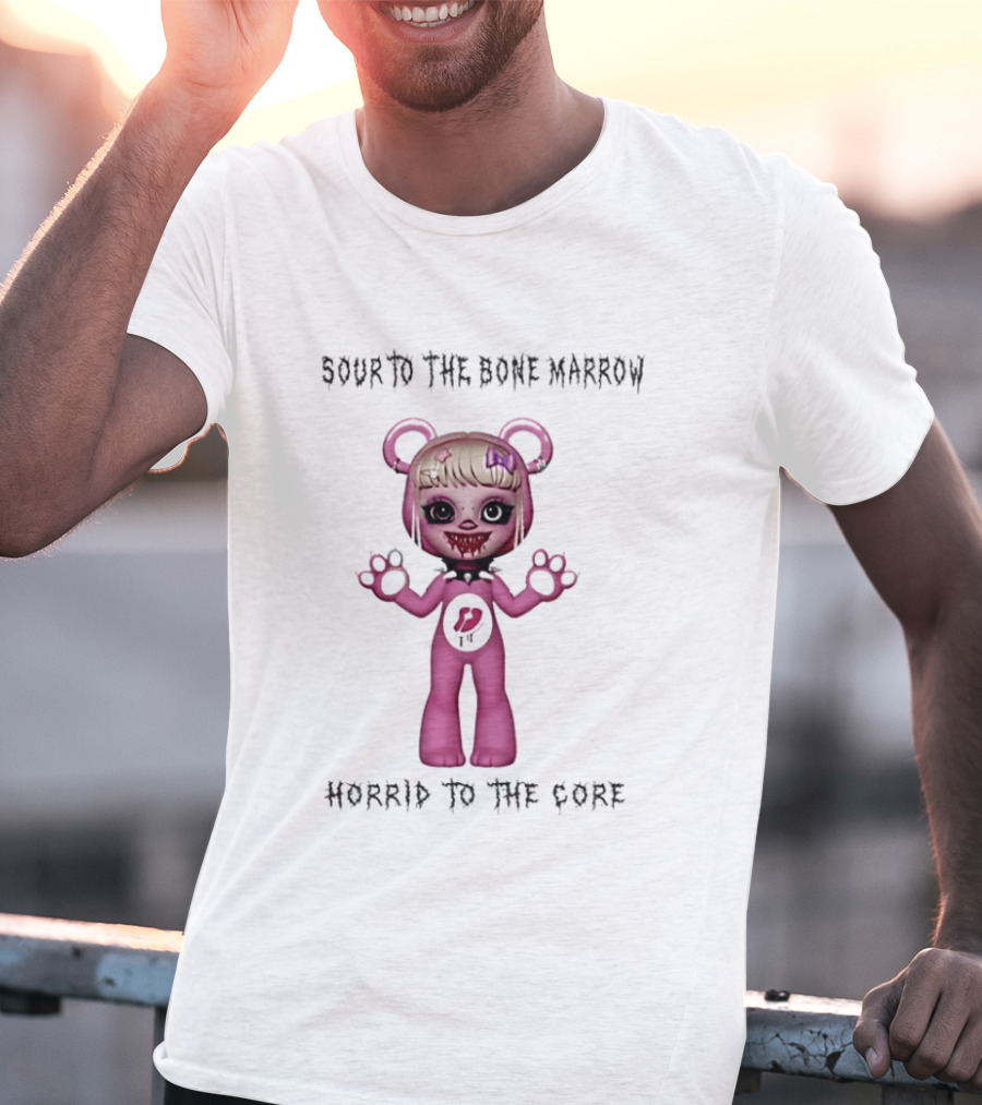 Sour To The Bone Marrow Horrid To The Core Pink Bear Character With Skull Tattoo T-Shirt