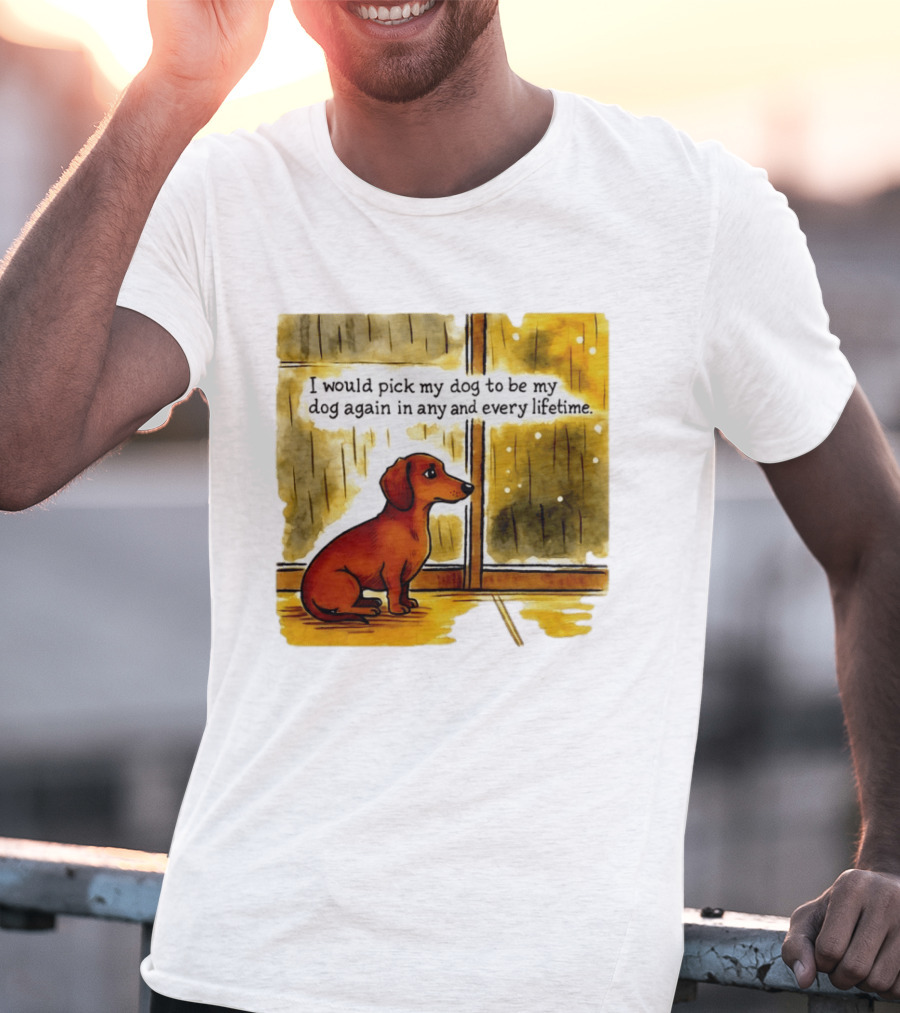 I Would Pick My Dog To Be My Dog Again In Any And Every Lifetime Dachshund By Window T-Shirt