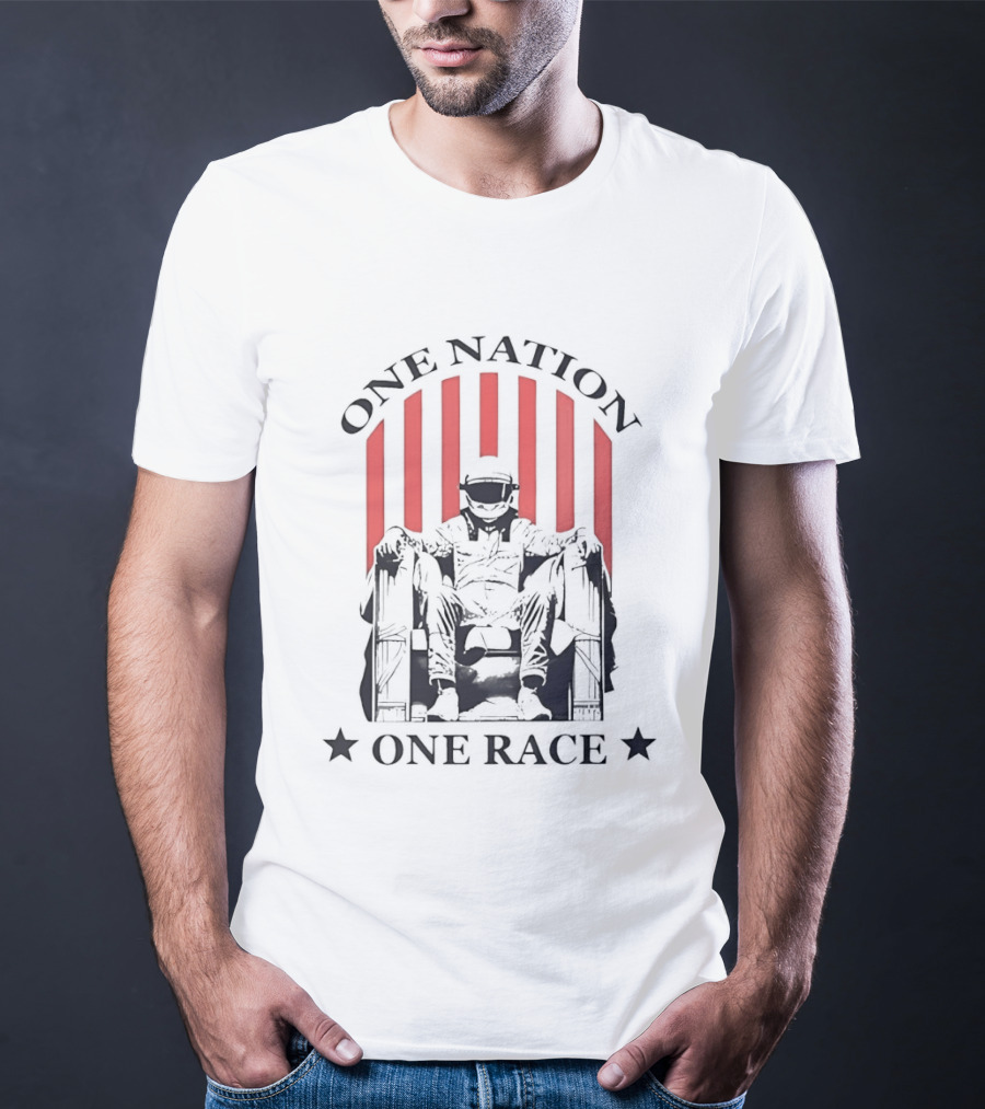 One Nation One Race Racing News Reaction Stars Statue Stripes T-Shirt