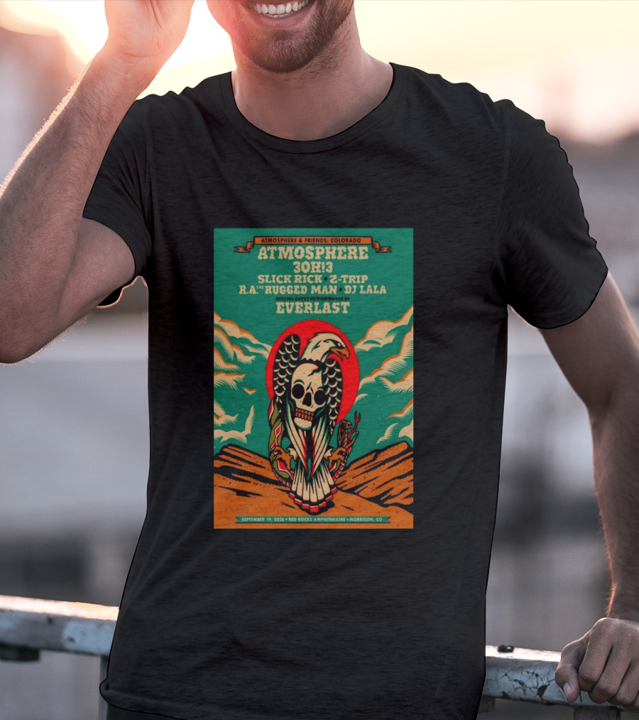 Atmosphere Friends Colorado Slick Rick Red Rocks September 19 2026 Morrison CO T-Shirt